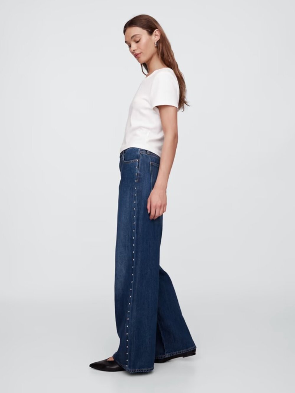 NWT Gap High Rise SuperSoft STUDDED Wide-Leg Jeans
